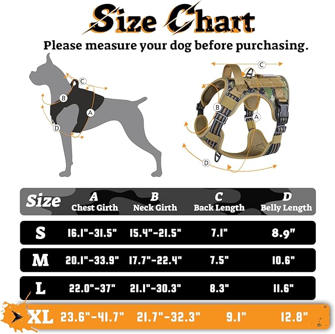 rabbitgoo Dog Harness for Large Dogs No Pull, Tactical Service Pet Vest with Molle and Control Handle, Adjustable and Reflective Military Harness for Easy Walking and Training, Brown camo, XL-Mewly Pet