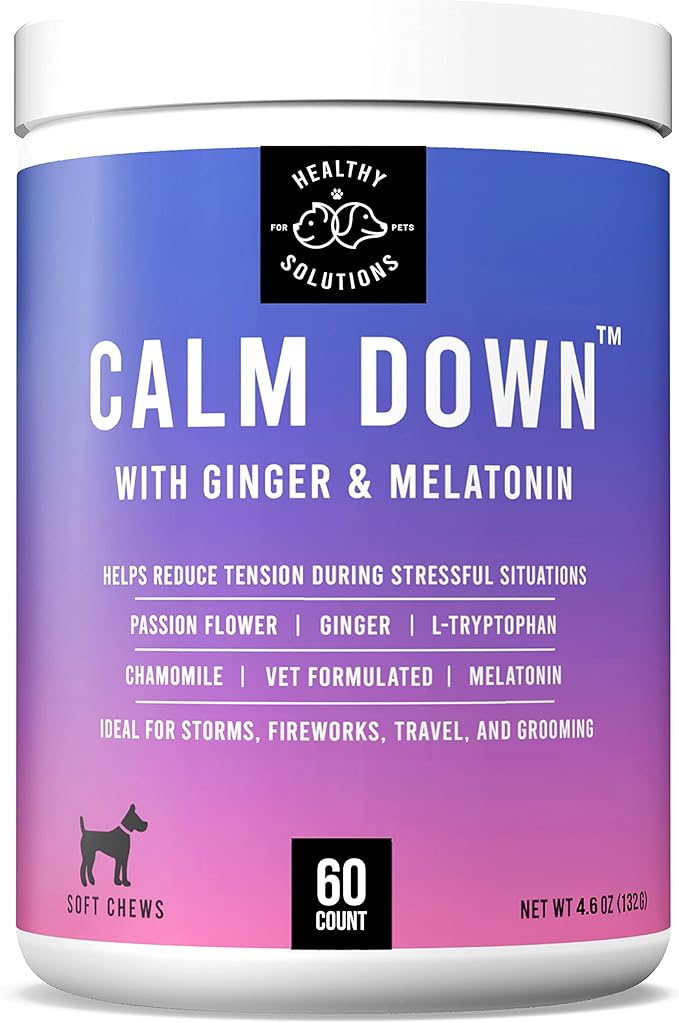 Calming Chews for Dogs - Dog Calming Treats for Anxiety & Stress Relief with Melatonin and Ginger - Aid with Storms, Grooming, Fireworks, Separation, Travel, Motion Sickness, & Sleep - 60 Soft Chews-Mewly Pet