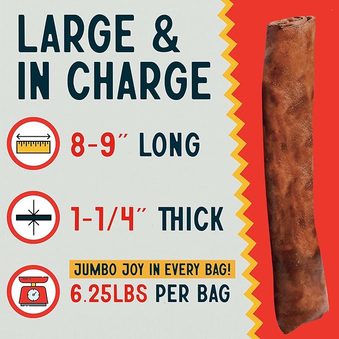 Canine Chews 8-9" Beef Basted Thick Rawhide Retriever Rolls - Pack of 25 Beef-Flavored Long-Lasting Dog Rawhide Chews - Protein-Dense Jumbo Rawhide Bones For Large Dogs - Treats for Aggressive Chewers-Mewly Pet