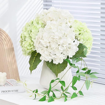 MARTINE MALL 2Pcs 21in Hydrangea Artificial Flowers, Latex Real Touch Hydrangeas Lifelike Large Hydrangea Flowers for Home Decor Party Arrangements Wedding Bouquets Centerpieces (White)