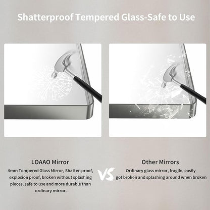 LOAAO 40X36 Inch Brushed Nickel Bathroom Mirror, Rounded Rectangle Silver Metal Frame Mirror, Brushed Nickel, Anti-Rust, Shatter Proof, Hangs Horizontally or Vertically