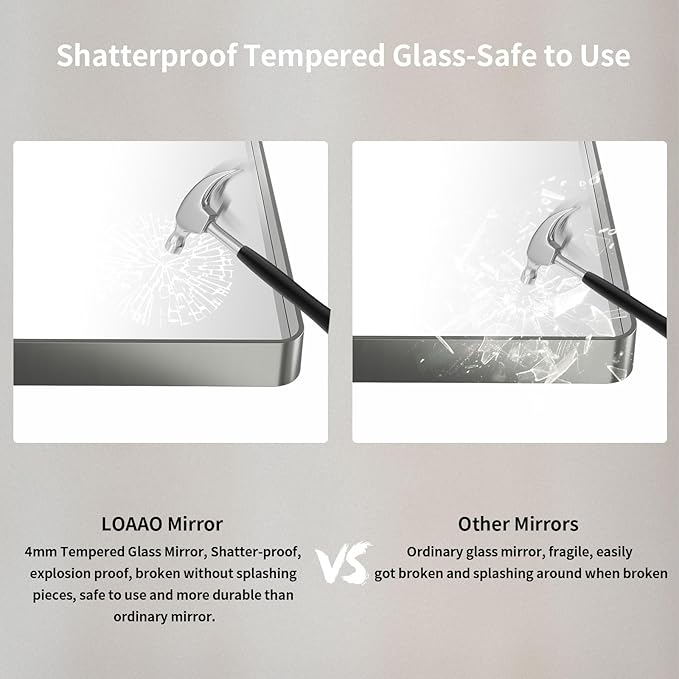LOAAO 55X36 Inch Brushed Nickel Bathroom Mirror, Rounded Rectangle Silver Metal Frame Mirror, Brushed Nickel, Anti-Rust, Shatter Proof, Hangs Horizontally or Vertically