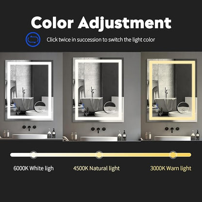 36 x 28 LED Bathroom Mirror with Lights Led Mirror Bathroom Lighted Large Wall-Mounted Vanity Mirror Smart Touch Button,Anti-Fog,Waterproof,Stepless Dimmable,Adjustable Color