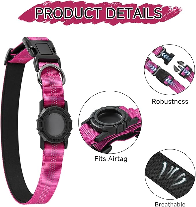 Dog Collar Compatible with Airtag, with Waterproof Cover, Multiple Colors, Multiple Sizes, Breathable Cotton and Linen Material, Suitable for Small, Medium and Large Dogs-Mewly Pet