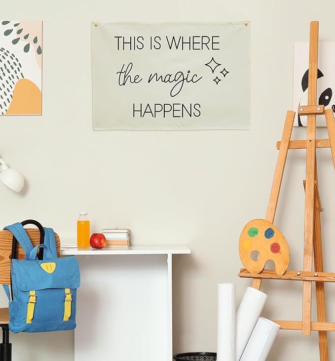 Boho Rectangular Banner Flag Wall Sign Decor Gift for Baby Boy Girl Kids,Nursery Baby Room Bedroom Living Room Office Decor-This Is Where the Magic Happen-Baby,Shower Birthday Christmas Gift