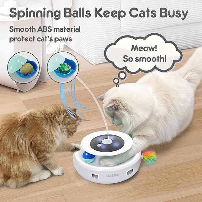 ORSDA Cat Toy, 3-in-1 Automatic Interactive Electronic Moving Ambush Feather, Fluttering Butterfly, Track Balls, USB Rechargeable Powered Smart Indoor Exercise Kicker-Mewly Pet
