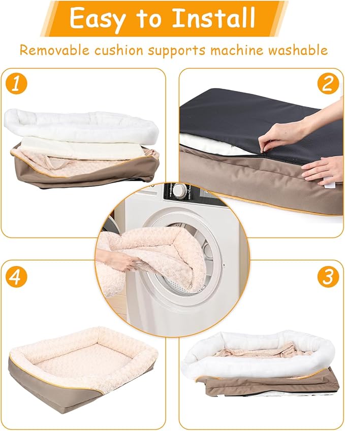 Washable Orthopedic Dog Bed for Medium Dogs, Waterproof Dog Bed with Bolster, Big Couch Sofa with Removable Cover & Non-Slip Bottom-Mewly Pet