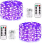 JMEXSUSS 2 Pack Christmas Fairy Lights Battery Operated, Total 200 LED 66ft Purple Christmas Lights with Remote, 8 Modes Twinkle String Lights Light for Halloween Tree Indoor Outdoor Decorations
