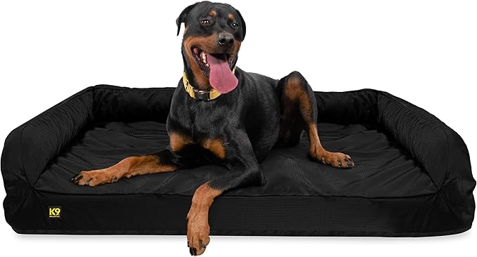 K9 Ballistics Tough Orthopedic XL Extra Large Bolster Dog Bed - Washable, Durable and Water Resistant Dog Bed - Made for Big Dogs, 38"x54", Black-Mewly Pet