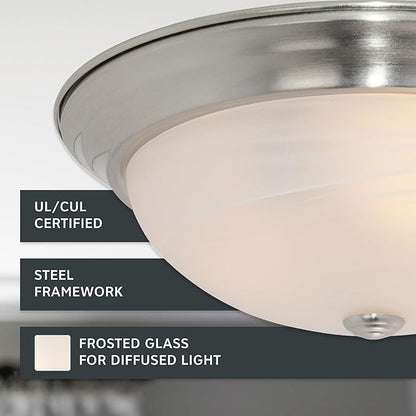 Designers Fountain 15 in Modern 3-Light Flush Mount Ceiling Light, Satin Platinum with Alabaster Glass Shade, 1257L-SP-AL