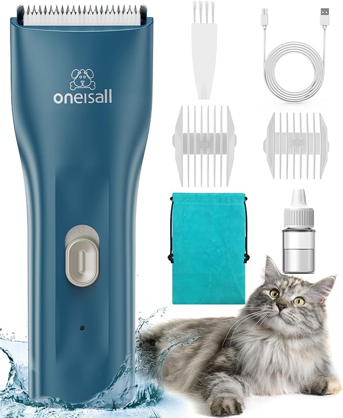 oneisall Pet Clipper for Cat Matted Hair, Pet Shaver for Cats Quiet Pet Clippers Waterproof Cordless Cat Clippers for Matted Hair Long Hair with Storage Bag (Green)-Mewly Pet