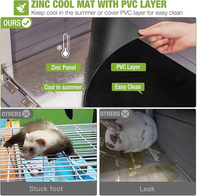 GUTINNEEN Rabbit Hutch Indoor Guinea Pig Cage Bunny House 36.6" Upgraded with Anti Chewing Edges, Cool Zinc Sheet, Leakproof PVC Layer, Wire Floor, Detachable Legs (Grey)-Mewly Pet