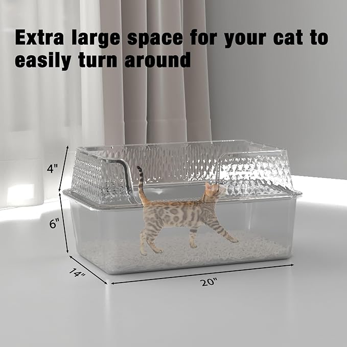 Suhaco Stainless Steel Litter Box Side Entry, Kitty Litter Mat and White Scoop Included Covered Metal High Sided Extra Large Cat Litter Box with Lid Removable Enclosure for Medium Cats (Tall Grey)-Mewly Pet