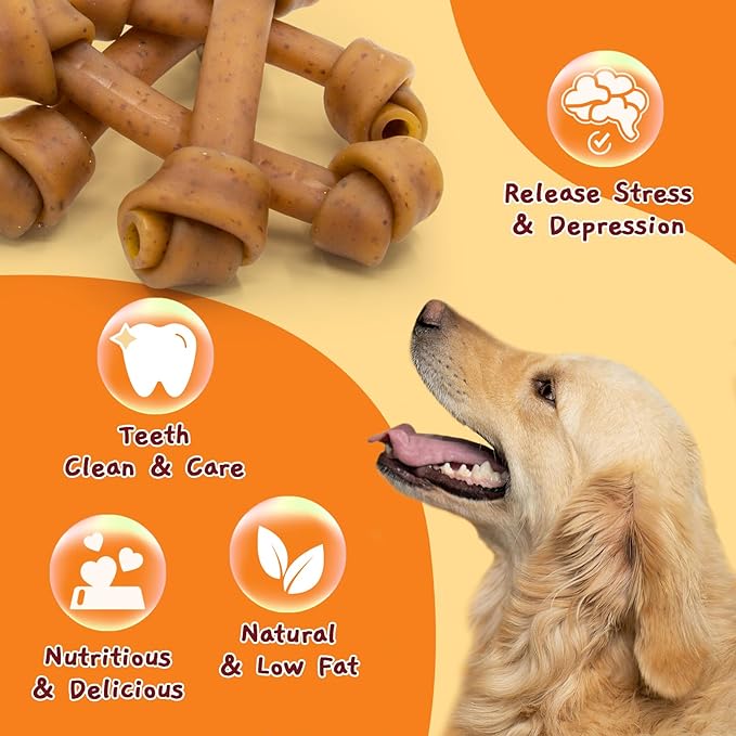 Jungle Calling Rawhide Free Dog Treats, Peanut Butter Bones, 6.5'' Pet Chews for Medium and Large Dogs,Digestible Chewing Snacks,4 Count (Pack of 1)-Mewly Pet