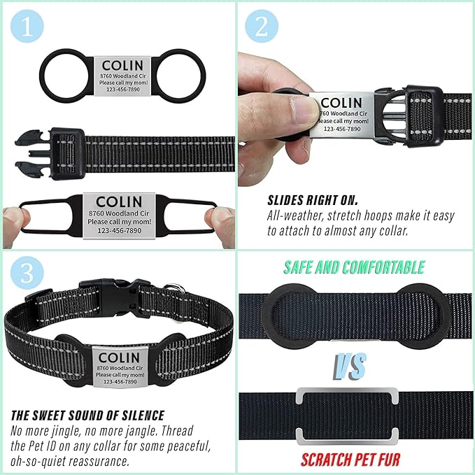 Personalized Engraved Dog & Cat ID Tags - Slide On, Silent, Custom Collar Tags for Small, Medium, Large Pets-Mewly Pet