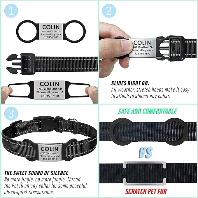 Personalized Dog & Cat ID Tags - Engraved Dog Name Tags - Slide On, Silent & Customizable for Small, Medium & Large Pets-Mewly Pet