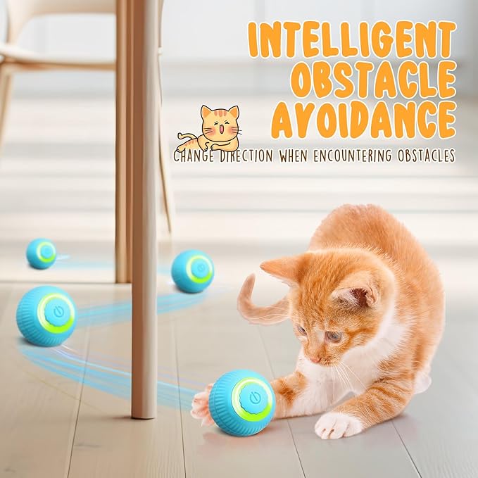 6 Pack Interactive Cat Ball Toy for Indoor Automatic Smart Rolling Ball with LED Light 2 Modes Electric Self Rolling Toy for Large and Small Puppy Kitten-Mewly Pet
