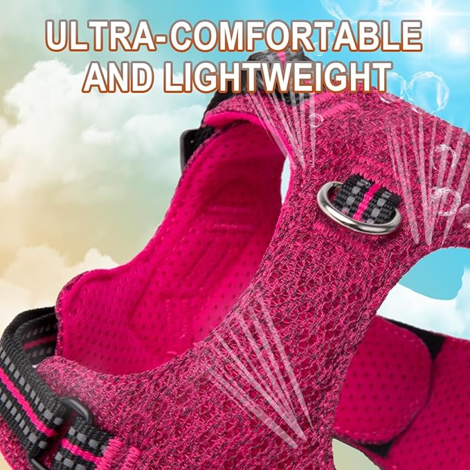 Dog Harness Step in Dog Vest Harness, Reflective Adjustable Puppy No Pull Harness Breathable Soft for Small and Medium Dogs Cats, Pink/Black, S-Mewly Pet