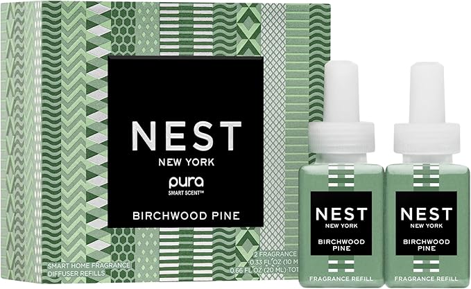 NEST New York Smart Home Fragrance Diffuser Refill Smart Vials, Birchwood Pine - Set of 2 - Designed for NEST x Pura 3 and NEST x Pura 4 Diffusers - Cruelty Free, Vegan