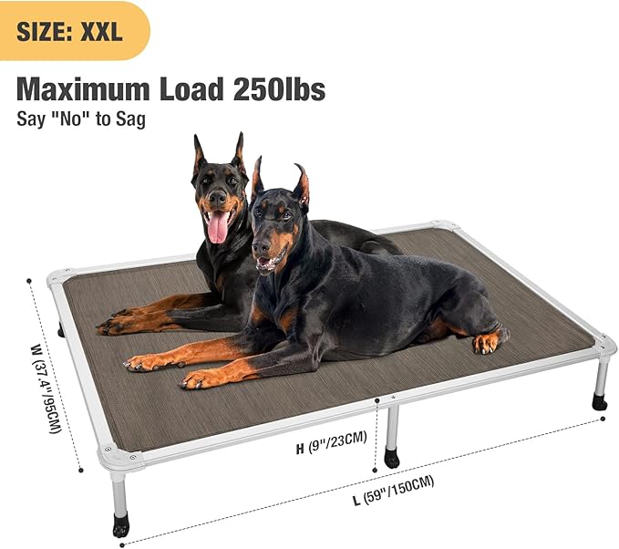 Veehoo Chew Proof Elevated Dog Bed - Cooling Raised Pet Cot - Silver Aluminum Frame and Durable Teslin Mesh Fabric, Unique Designed No-Slip Feet for Indoor or Outdoor Use, Brown, XX-Large, CWC2003-Mewly Pet