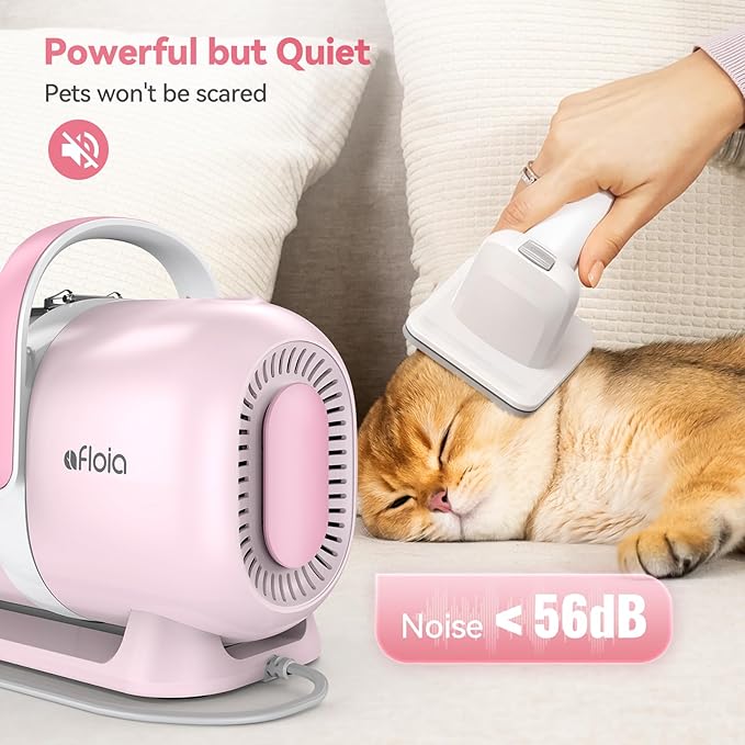 Afloia 6-in-1 Dog Grooming Kit, Pet Grooming Vacuum for Shedding, Dog Hair Vacuum with Clipper Nail Trimmer Grinder, Pet Brush Groomer at Home, Low Noise Cats Hair Remover, 1.5L Dust Cup, Pink-Mewly Pet