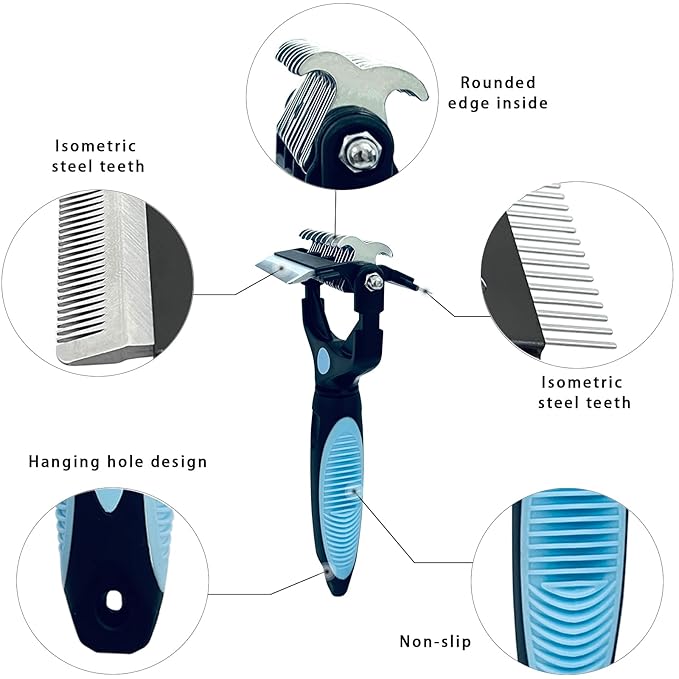 3-in-1 Pet Grooming Brush for Dogs & Cats – Double Sided Deshedding Tool with Stainless Steel Teeth, Detangler Comb & Undercoat Rake | Ergonomic Handle for Matted Fur Removal, Safe for Long/Short Hair-Mewly Pet