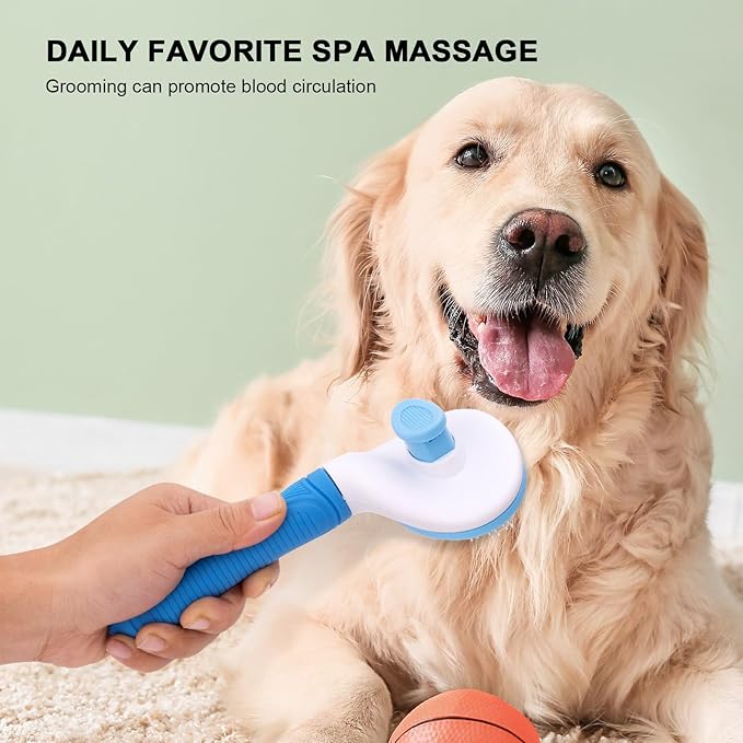 Self Cleaning Slicker Brush for Pet Grooming - Removes Loose Undercoat and Sheds, Suitable for Long and Short Hair Cats and Dogs, with Massaging Bristles-Mewly Pet