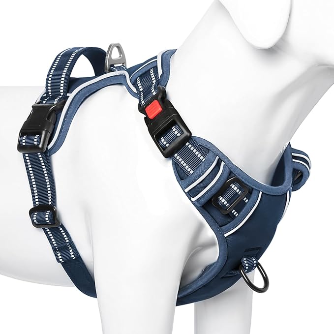 Timos Dog Harness Small Sized, No Pull Pet Harness with Neck Lockable Snap,No Choke Front Clip Dog Reflective Vest,Adjustable Metal Rings 3 Buckles,Easy Control Handle for Small Dogs Royal Blue S-Mewly Pet