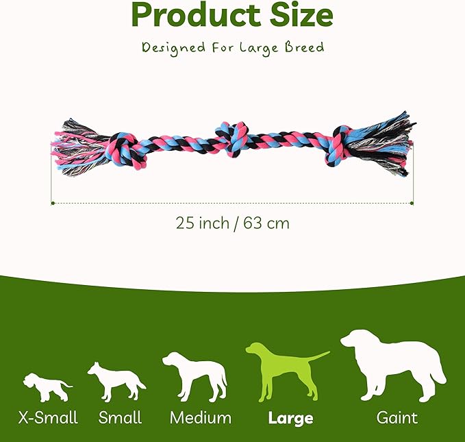 Dog Rope Toy for Large Dogs, Heavy Duty Chew Toys for Aggressive Chewers, Indestructible Durable Cotton Tug of War Rope Toys for Medium to Large Breed Teeth Cleaning-Mewly Pet