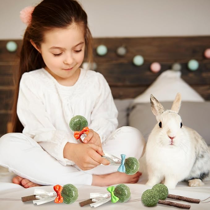 18-Pack Natural Alfalfa & Apple Wood Chew Lollipops for Small Pets - Healthy Dental Toys for Hamsters, Rabbits, Guinea Pigs, Chinchillas-Mewly Pet