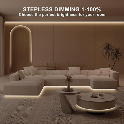 32.8ft COB Led Strip Light with Remote, 3000K Dimmable Bright Warm White Led COB Strip Light, White Continuous Led Strip Light for Mirror, Stair, Cabinet, Room
