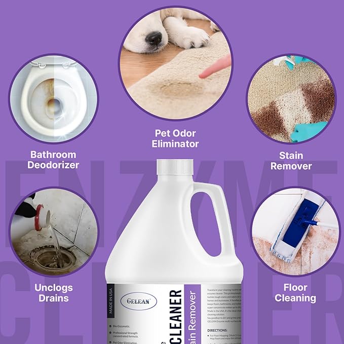 Multi-Purpose Probiotic Enzyme Cleaner, Made in USA - Pet Stain and Odor Remover - Concentrated - Professional & Home Strength Drains, Floors, Bathrooms, Toilets Trash Can, (1 gallon, Lavender)-Mewly Pet