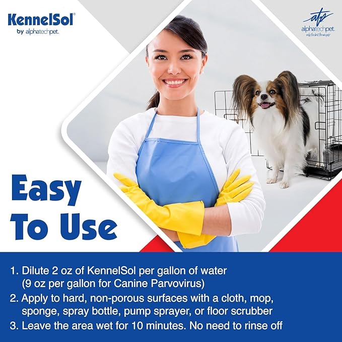 ATP KennelSol 1-Step Kennel Cleaner - 1 Pint Liquid Disinfectant, Effective Against Bacteria and Viruses, Deodorizer Wintergreen Scent by Alpha Tech Pet-Mewly Pet