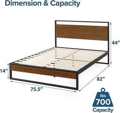 ZINUS Suzanne 44 Inch Bamboo and Metal Platform Bed Frame, Solid Steel Construction, No Box Spring Needed, Wood Slat Support, Easy Assembly, Chestnut Brown, King