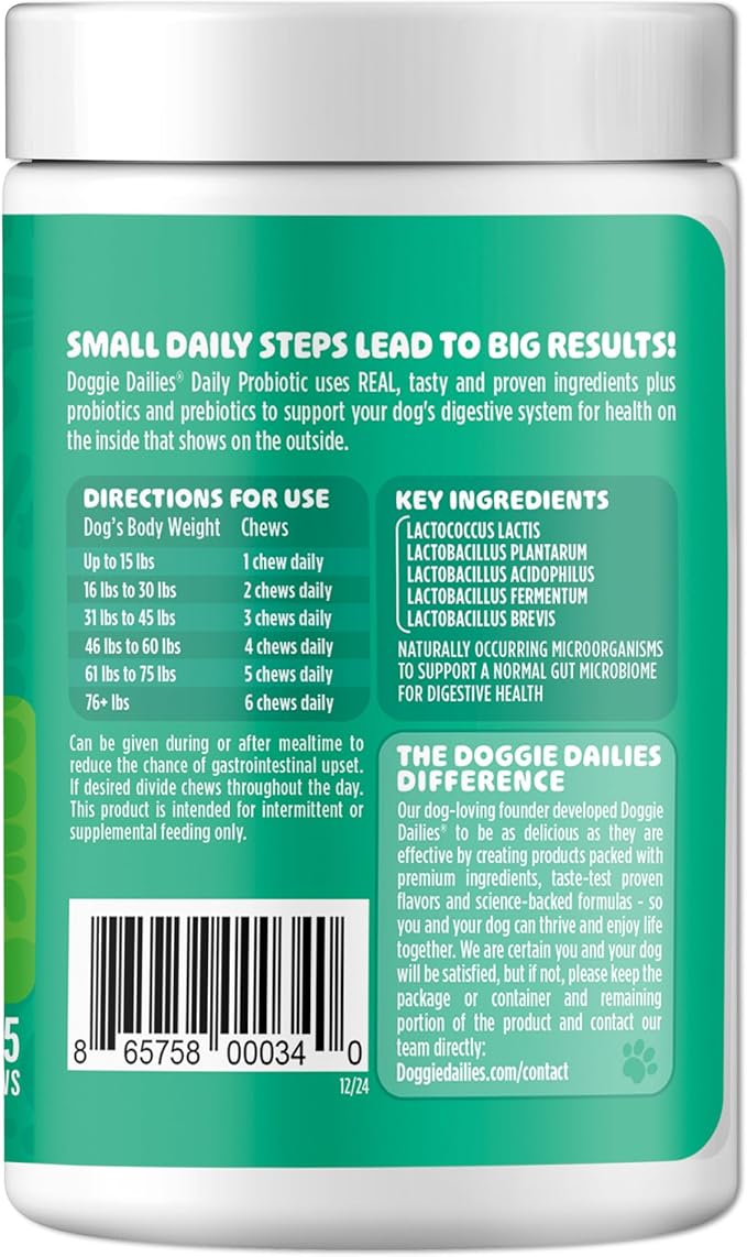 Doggie Dailies Probiotics for Dogs - Advanced Dog Probiotics with Prebiotics - Promotes Digestive Health - Supports Immune System and Overall Health (Pumpkin) 225 Soft Chews-Mewly Pet