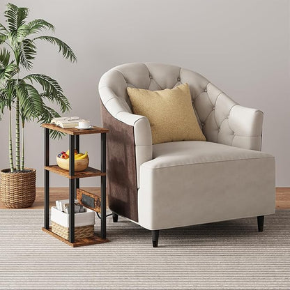 Narrow Side Table with Charging Station, 2 Set Skinny End Tables for Small Spaces, Sofa Beside-Table with Storage Shelf, Slim Nightstand with USB Ports Outlet, Couch Tables Rustic Brown UTBT003F2