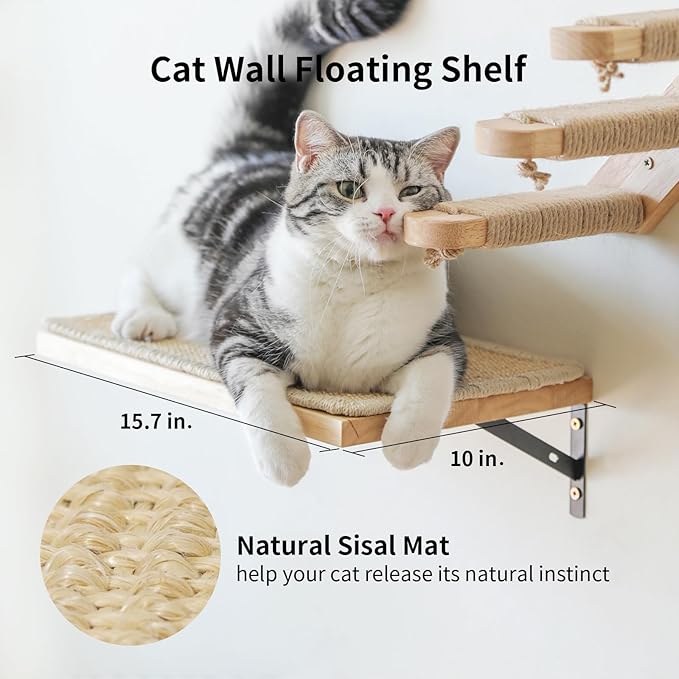 FUKUMARU Cat Wall Furniture, 3 Pack Cats Walls Shelves Set, Solid Rubber Wood Kitten Shelf for Sleeping, Playing, Climbing and Lounging-Mewly Pet