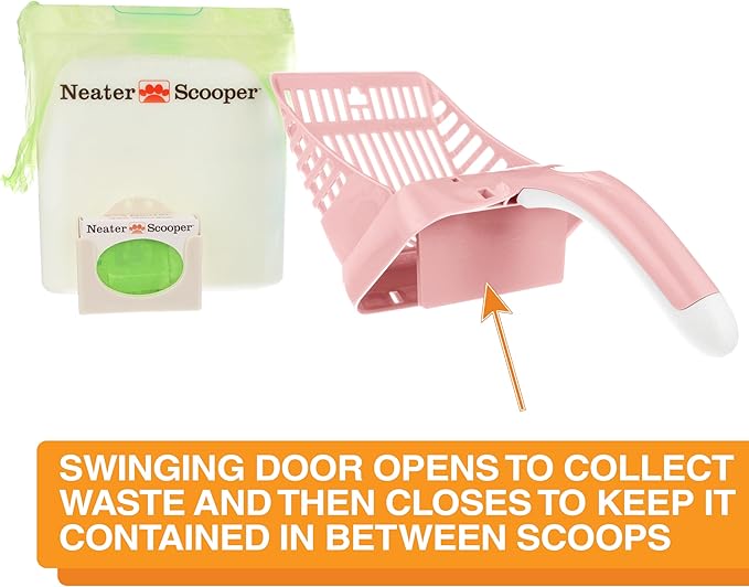 Neater Pet Brands Neater Scooper Standard Cat Litter Scoop, 195 Refill Bags – Mess-Free Cat Litter Scooper with Bag, Spill-Proof Kitty Box Sifter, Bin Doubles as Scoop Holder, For Single-Cat Household-Mewly Pet