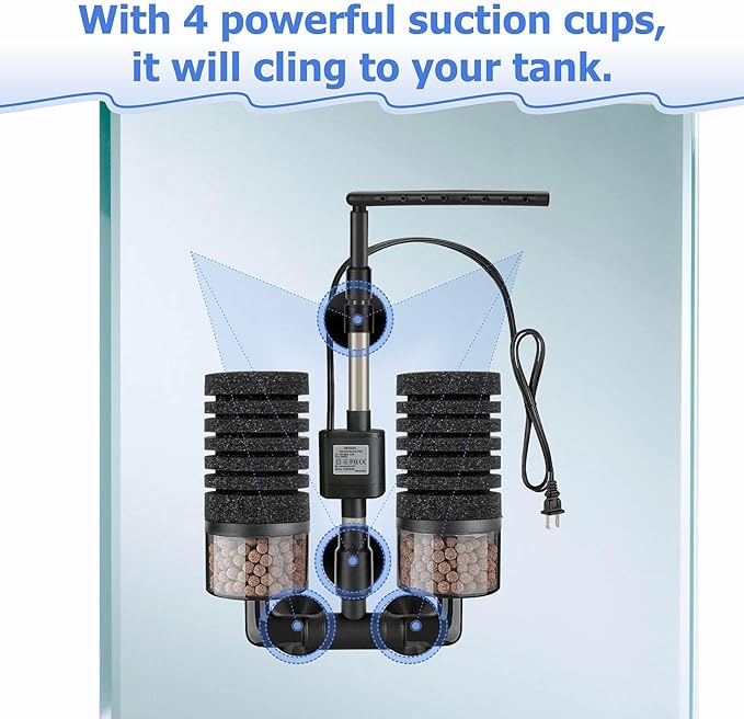 Aquarium Electric Sponge Filter with Submersible Water Pump Silence Motor for Shrimps,Bettas with Bio Ceramic Media Balls and 2 Spare Sponge,Venturi Nozzle and Rain Mode (S for 10-20 Gal)-Mewly Pet