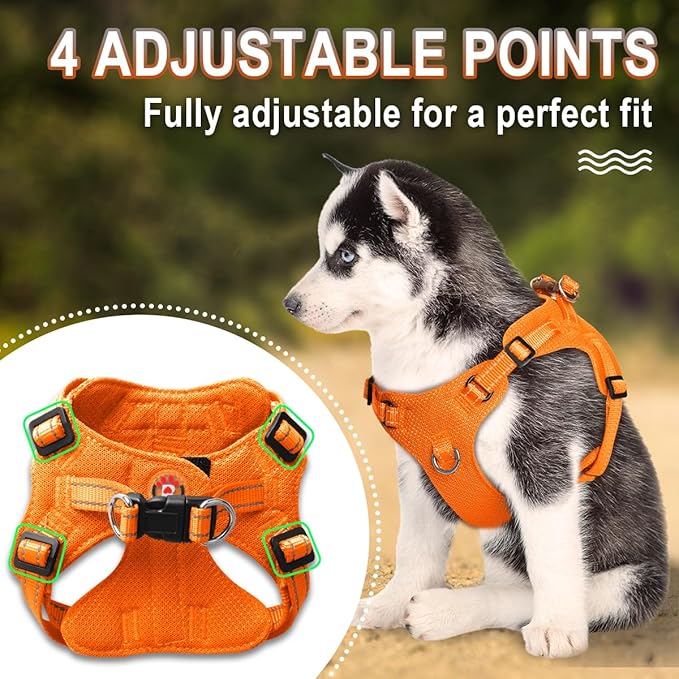 Dog Harness Step in Dog Vest Harness, Reflective Adjustable Puppy No Pull Harness Breathable Soft for Small and Medium Dogs Cats, Orange, S-Mewly Pet