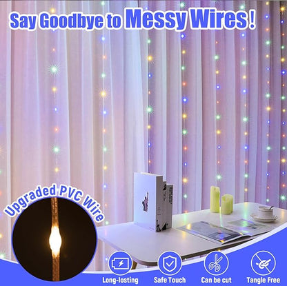Pixie Curtain String Light with Untangled Wires, Multicolor Curtain Light for Bedroom, USB Powered 8 Modes Remote Fairy Light for Home Wedding Party Decor