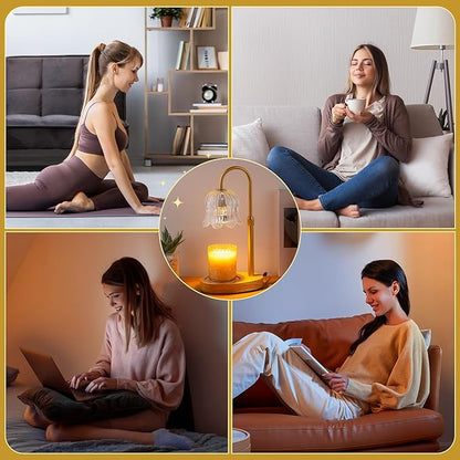 Candle Warmer Lamp Electric Timer - Candles Height Control Dimmable Warmers Scented Lamps No Flame Heat Warm Melt Wax Jar Modern Home Decor Table Lights for Home Living Bedroom