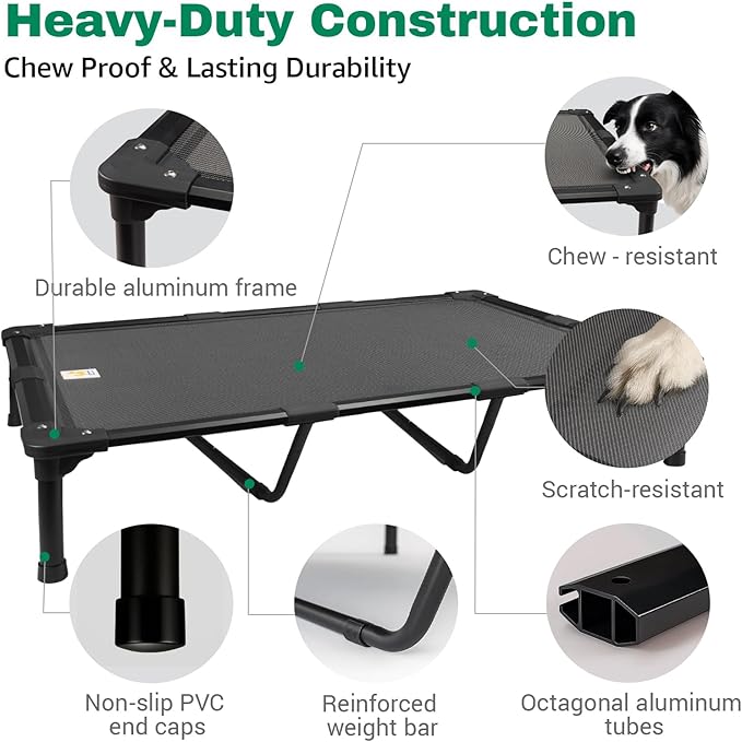 Sytopia 47'' Outdoor Elevated Dog Bed for Extra Large Dogs, Chew-Proof Pet Camping Raised Cot with Breathable Mesh - Durable Frame, Cooling Hammock Style, Anti-Slip Base, Water-Resistant, Easy Clean-Mewly Pet