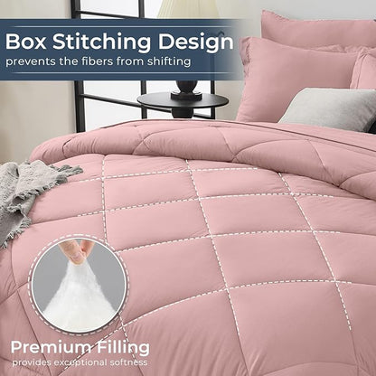 HEVUMYI Rose Gold King Comforter Set - 7-Piece All Season Bed in a Bag King, Ultra Soft Bedding Set with Comforter, Flat Sheet, Fitted Sheet, Pillowcases, Pillow Shams