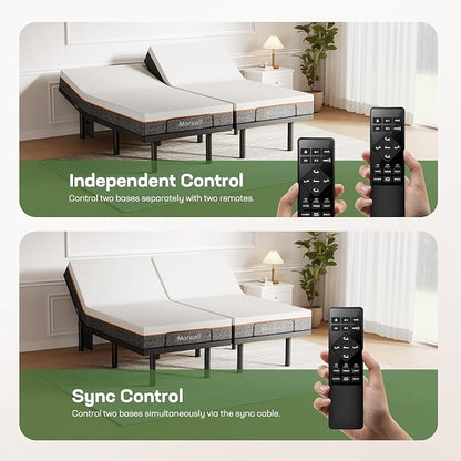 Marsail MS01-1 Split King Adjustable Bed Base with Massage, 4 Ports USB A&C Adjustable Bed Frame with Under-Bed Nightlight, 3 Minutes Assembly, Wireless Control Adjustable Bed with 4 Height Options