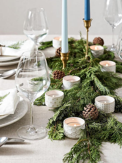 LE TAUCI Tealight Candle Holder, Embossed Ceramic Votive Candle Holders Bulk for Thanksgiving,Christmas, Wedding Table Centerpiece Decor, Set of 36, Arctic White