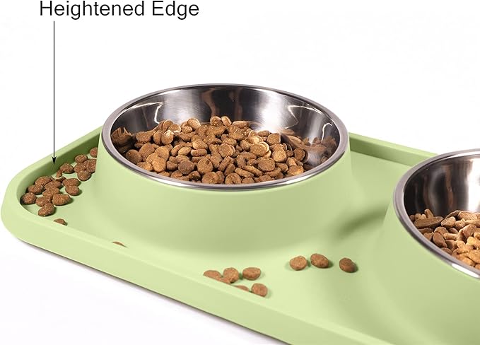 Cat Food Bowls, Cat Bowls Non-Skid and Non-Spill Silicone Pads with PP Stand, Removable Stainless Steel Food and Water Dishes for Cats, Small Size Dogs-Mewly Pet