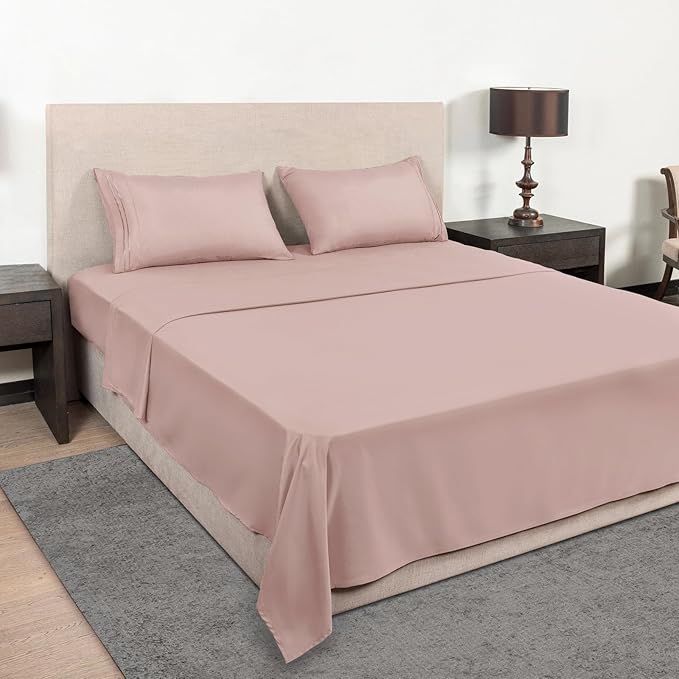 Mejoroom King Size Bed Sheet Set - Hotel Luxury 1800 Bedding Sheets & Pillowcases - 16" Deep Pocket Fitted Sheet, Soft, Breathable, Wrinkle & Fade Resistant - 4 Piece(King, Dusty Pink)