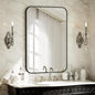 BEAUTYPEAK 24" x 36" Rectangular Aluminum Alloy Frame Wall Mounted Bathroom Mirror with Rounded Corners, Black