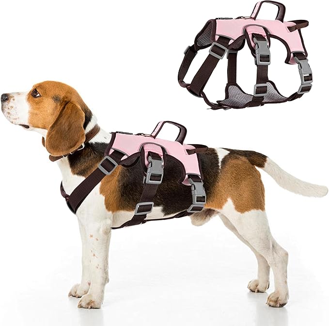 Escape Proof Dog Harness, No Pull Reflective Adjustable Vest with Easy Control Lift Handle, No Choke Soft Padded Breathable Full Body Pet Harness for Walking Hiking and Training (Pink, Small)-Mewly Pet